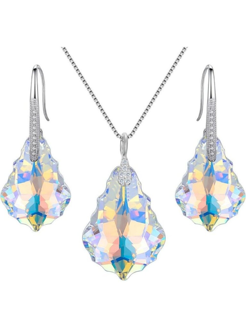 925 Sterling Silver CZ Baroque Drop Pendant Necklace & Dangle Earrings Set